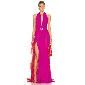 NERVI Maria Clara Feather Dress in Fuchsia 36 New Womens Long Maxi Gown